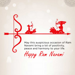 Ram Navami greeting card with a bow and arrow and chariot illustration