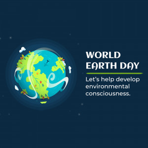 Illustration of the Earth with plants growing on it and text 'World Earth Day'