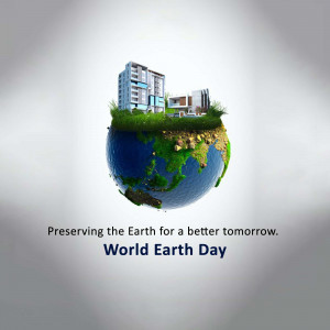 A globe with buildings on top representing sustainable development for World Earth Day.