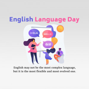 Illustration depicting English Language Day with a teacher and students