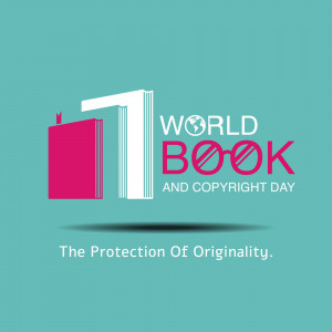 Illustration of a book with the number 1 and text celebrating World Book and Copyright Day.