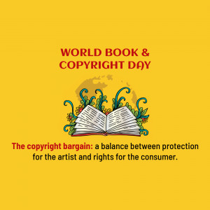 Image celebrating World Book and Copyright Day with an open book and floral design.