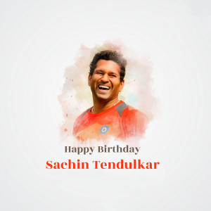 Watercolor portrait of Sachin Tendulkar with birthday greetings