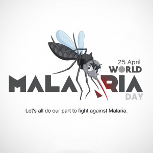 Illustration of a mosquito with text promoting World Malaria Day