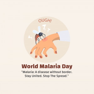 Illustration of a mosquito biting a hand with text 'World Malaria Day'