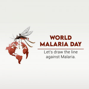 World Malaria Day graphic with a mosquito and world map