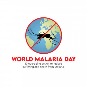 World Malaria Day graphic with a mosquito inside a 'no' symbol over a world map.