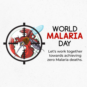 World Malaria Day graphic with a mosquito in a target reticle over a world map.