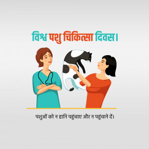 Illustration of a veterinarian examining a cat with a woman.