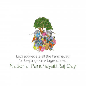 Illustration depicting people gathered under a tree with text celebrating National Panchayati Raj Day.