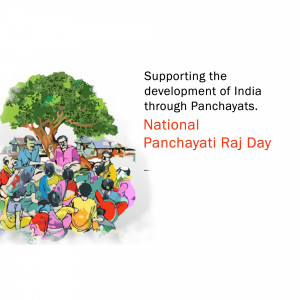 Illustration of people gathered around a tree with text 'Supporting the development of India through Panchayats. National Panchayati Raj Day'