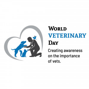 World Veterinary Day logo with a vet interacting with animals