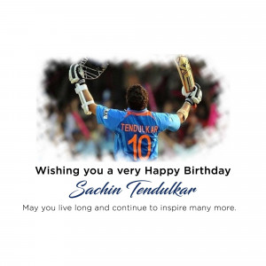 Sachin Tendulkar celebrating with bat raised, birthday greeting