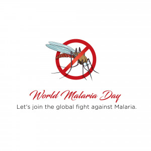 Image depicting a mosquito inside a red prohibition sign with text 'World Malaria Day'