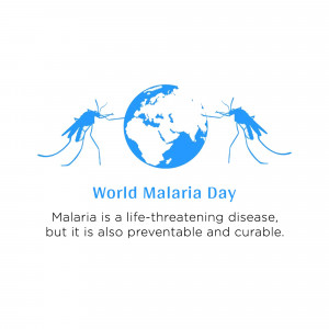 World Malaria Day graphic with mosquitoes and a globe