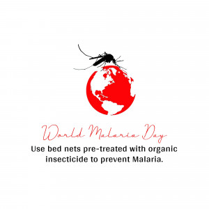World Malaria Day graphic with a mosquito over a globe and text promoting bed nets.