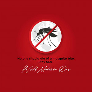 World Malaria Day poster with a mosquito in a 'no' symbol