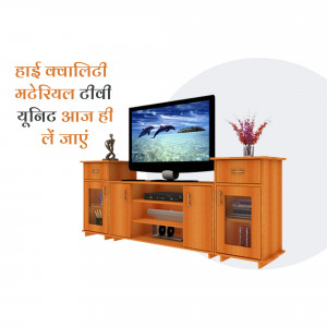 Wooden TV unit with a television displaying a dolphin scene and a vase with flowers.