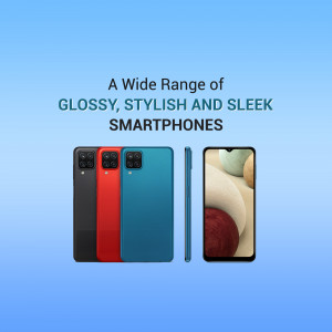 A collection of Samsung smartphones in various glossy colors.