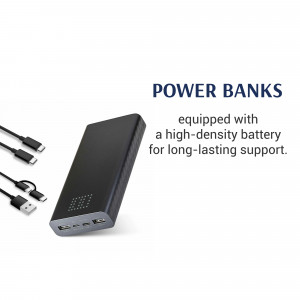 Black power bank with multiple charging cables