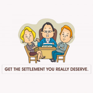 Cartoon illustration of a divorce mediation session with a mediator and a couple.
