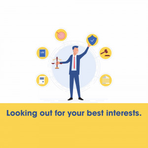 Illustration of a lawyer balancing legal concepts and protecting client interests.