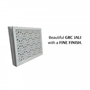 White GRC jali panel with a decorative geometric pattern