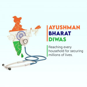 Ayushman Bharat Diwas poster with Indian map and stethoscope