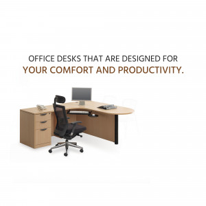 Modern office desk with ergonomic chair and computer