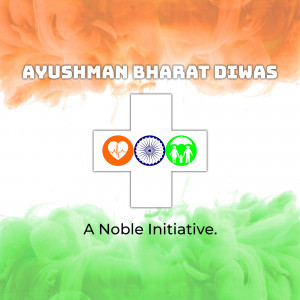 Ayushman Bharat Diwas image with Indian flag colors and healthcare symbols