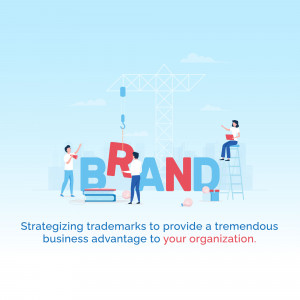 Illustration of people building the word 'BRAND' with blocks and a crane.
