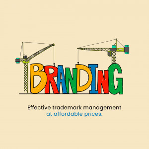 Illustration of the word 'BRANDING' built with colorful blocks by construction cranes