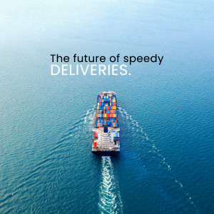 Cargo ship transporting goods on a blue ocean