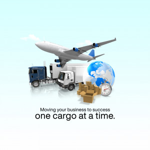 Image depicting various modes of transportation - plane, truck, ship, and packages - with a globe, representing global logistics.
