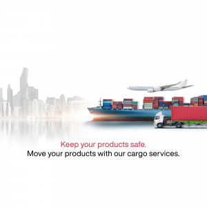 Image depicting cargo ship, airplane, and truck representing global logistics and transportation services.