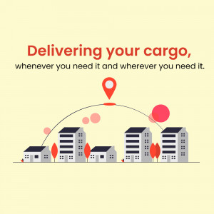 Illustration of cargo delivery between buildings with a location pin