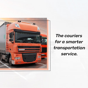 Orange semi-truck parked in a lot with text overlay