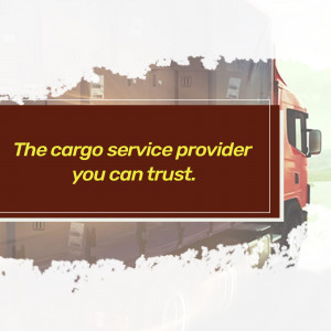Red truck with cargo boxes and text 'The cargo service provider you can trust.'