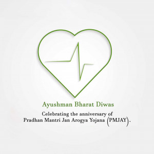 Heartbeat line within a heart shape with text 'Ayushman Bharat Diwas'