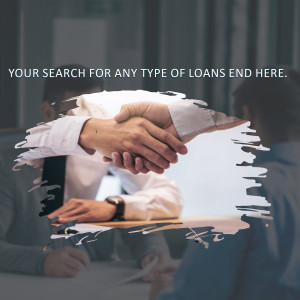 Two people shaking hands with a torn paper background, representing loan solutions.