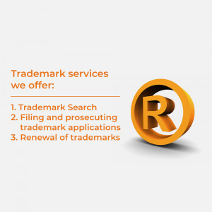 Trademark symbol with text listing trademark services