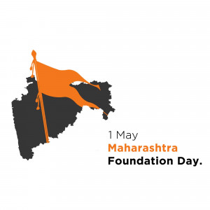 Maharashtra state map with flag and Foundation Day text