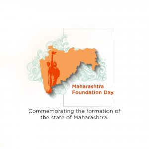 Maharashtra Foundation Day graphic with state map and silhouette