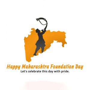 Maharashtra Foundation Day graphic with silhouette of a farmer and map of Maharashtra