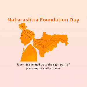 Maharashtra Foundation Day graphic with a silhouette of a man and the state map