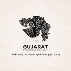 Gujarat state map silhouette with text celebrating Foundation Day