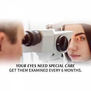 Woman undergoing an eye exam with an optometrist