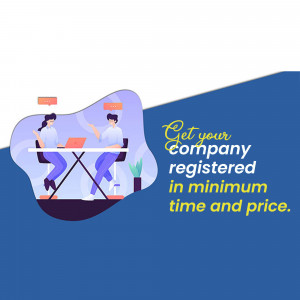 Illustration of people working on laptops with text promoting company registration.
