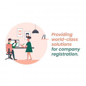 Illustration of professionals working in an office, representing company registration services.