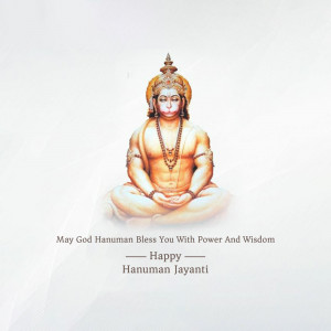 Image of Lord Hanuman in a meditative pose with text wishing blessings on Hanuman Jayanti.